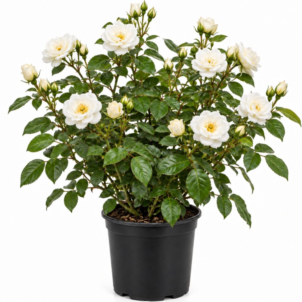 Rosier buisson à fleurs groupées blanches