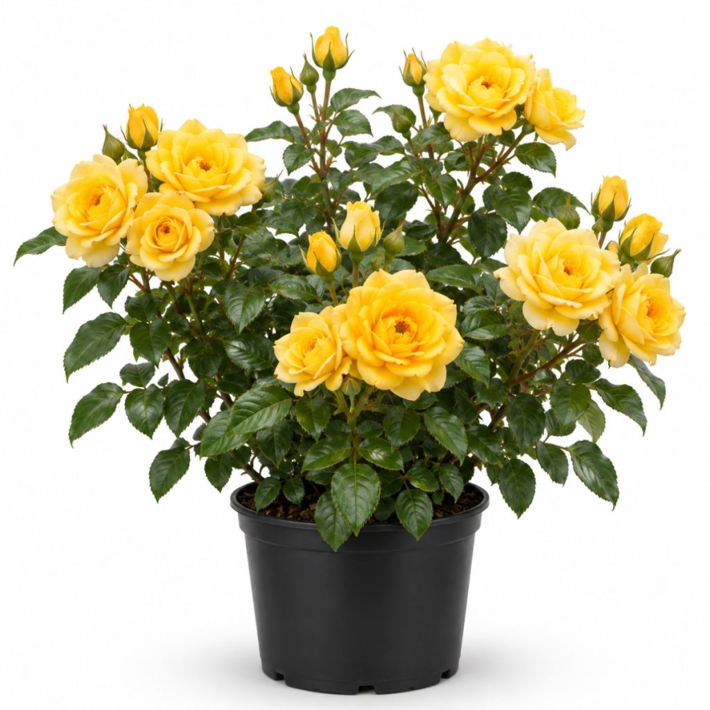 Rosier buisson à fleurs groupées jaunes