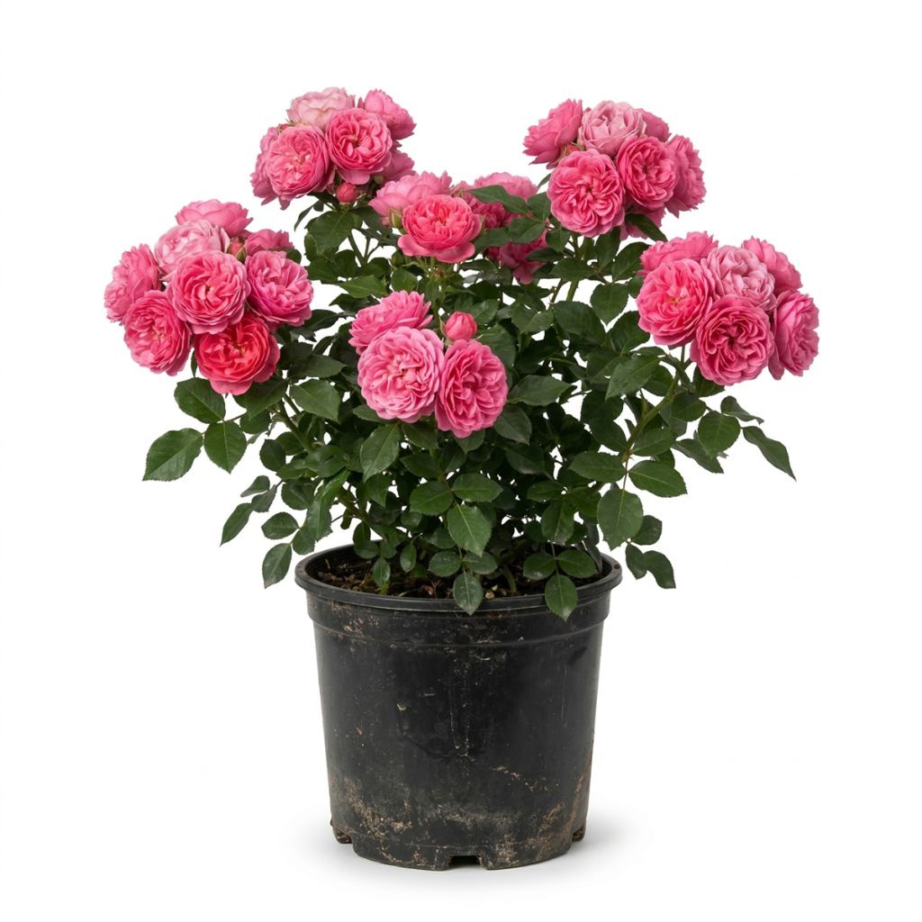 Rosier buisson à fleurs groupées rose tendre