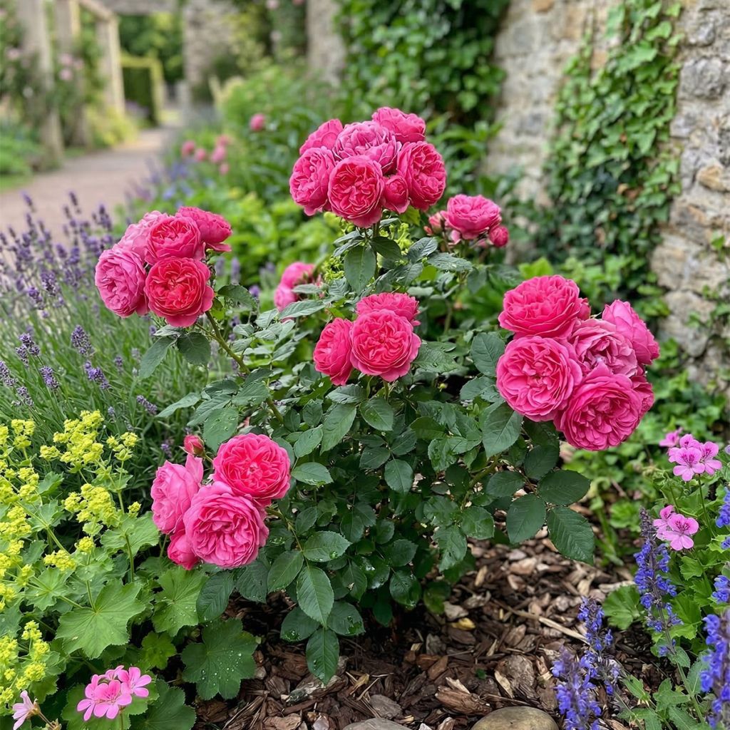 Rosier buisson à fleurs groupées rose tendre