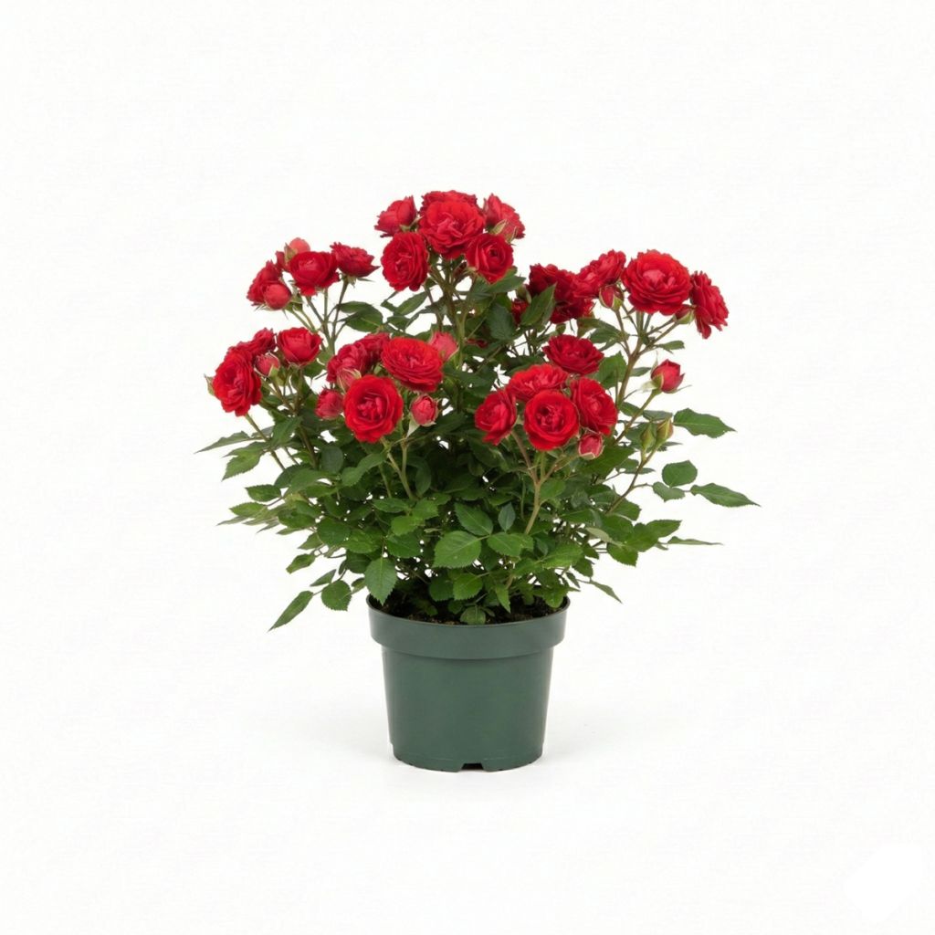 Rosier buisson à fleurs groupées rouge