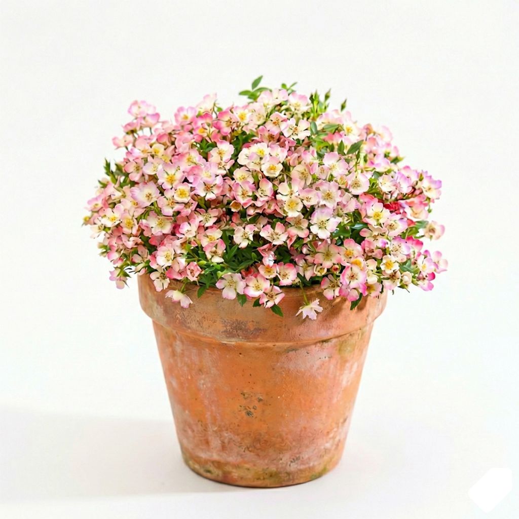 Rosier miniature rose et blanc