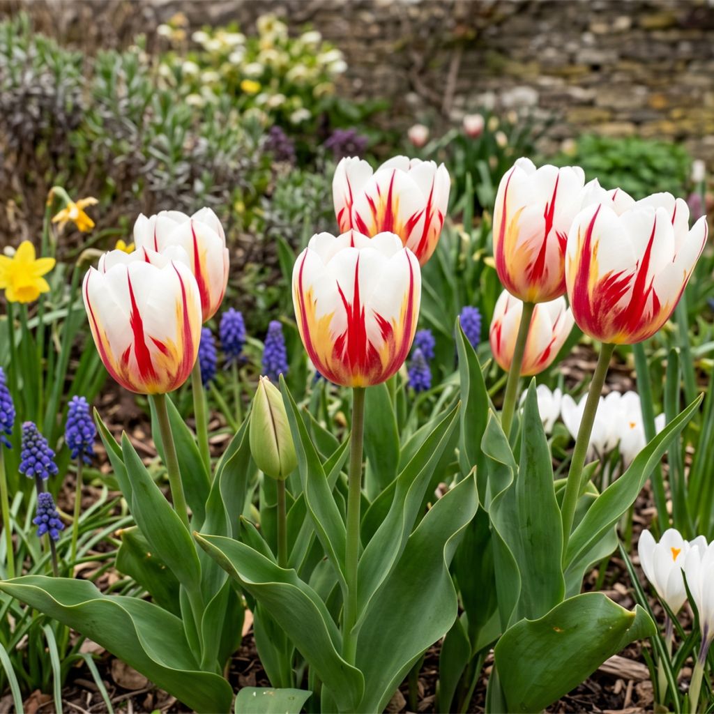 Tulipe à tige courte rouge-blanc